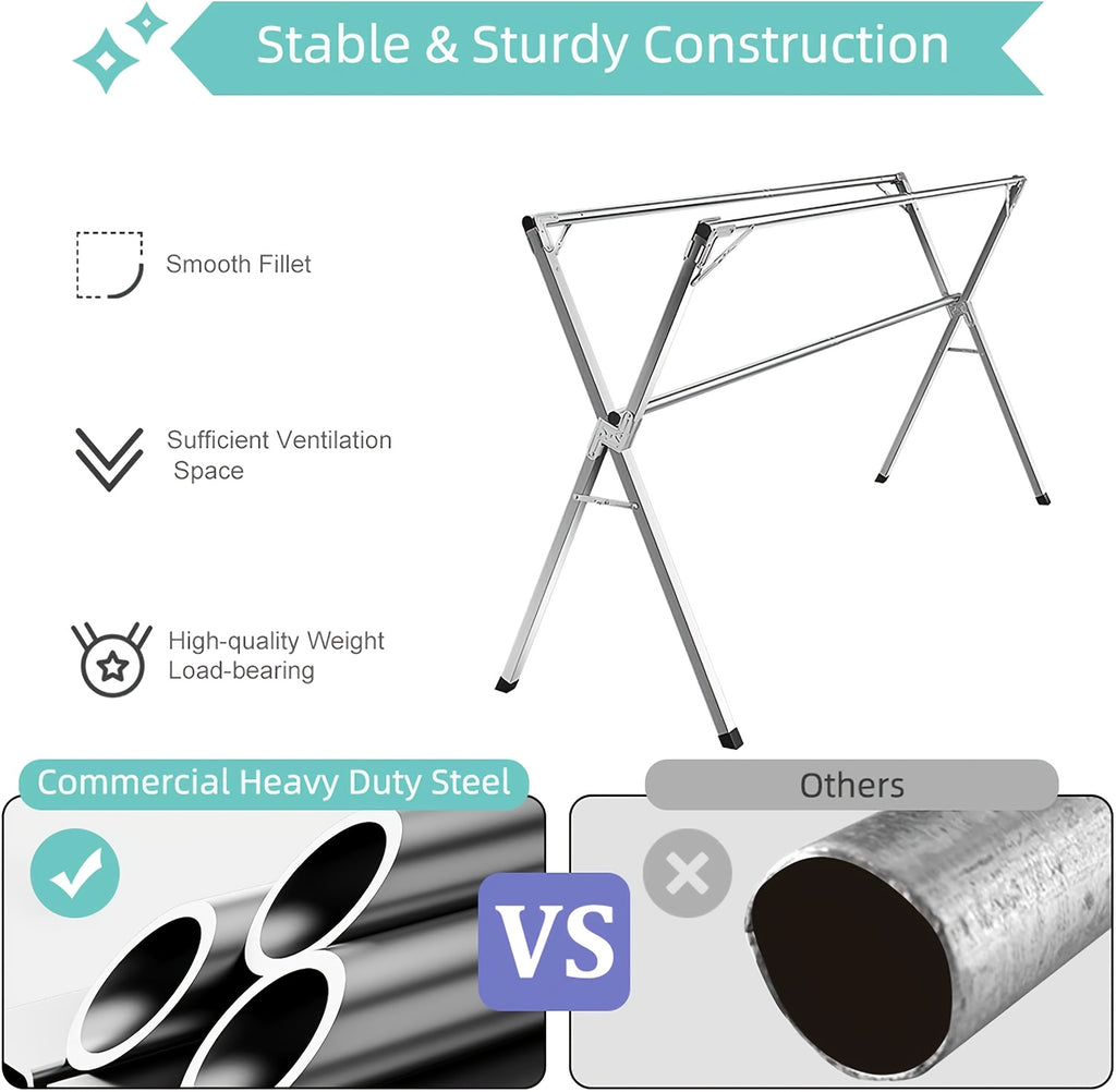 Foldable Metal Clothes Drying Rack, Adjustable Three Rod, with Space-Saving Storage, for Indoor And Outdoor Use, for Clothes, Blankets And Bedding, Drying Racks