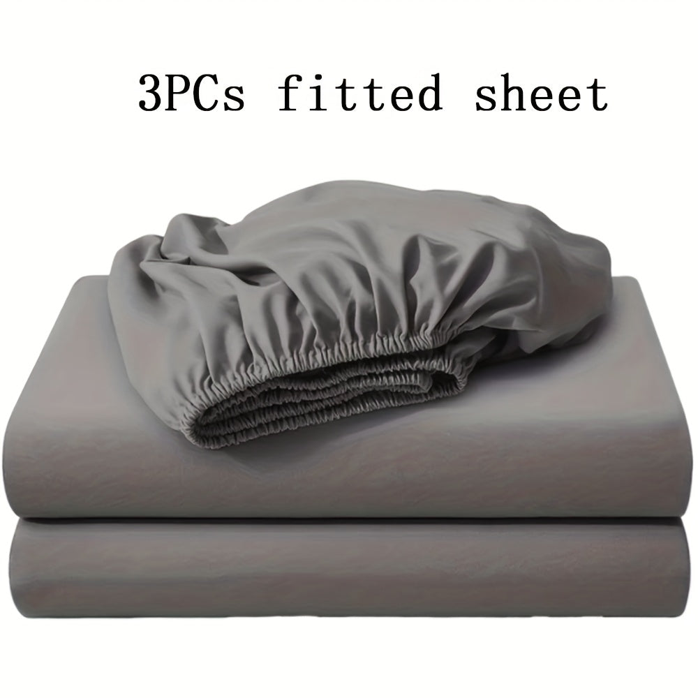 3pcs Soft Comfortable Bed Sheets Mattress Cover | Include 2 Pillowcases, Layered Fitted Sheet with Solid Color Bedding Design, Ideal for Bedroom, Guest Room, and Hotel Mattress Protection
