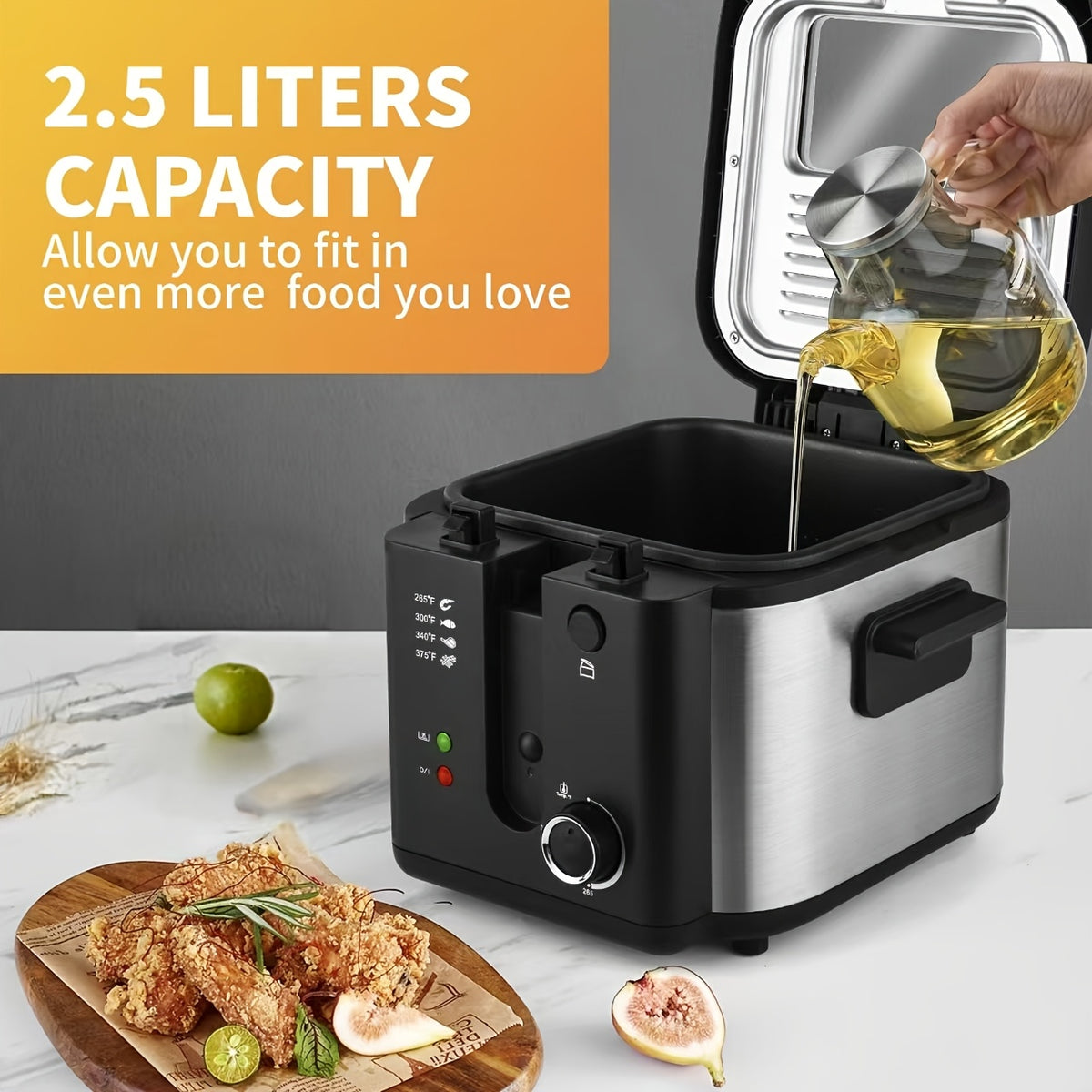 SUSTEAS 1800/1500W/900W Electric Deep Fryer with Stainless Steel Basket | Large Capacity, Adjustable Temperature, Easy-Clean Pot, Foldable Handle, Compact Durable Design | Stylish Kitchen Appliance & Essential Tool for Family Dinners, Parties