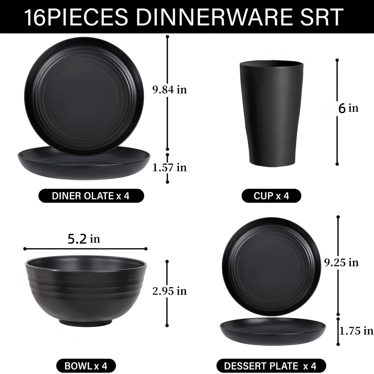 16pcs/32pcs Kitchen Wheat Straw Large Size Dinnerware Set, for 4/8, Unbreakable Modern Dish Set Dinner Plate/Dessert Plate/Cereal Bowl/Cup, Dishwasher Safe, Lightweight Tableware, Camping And Everyday Use, Gifts for Men/Women/Christmas/Halloween