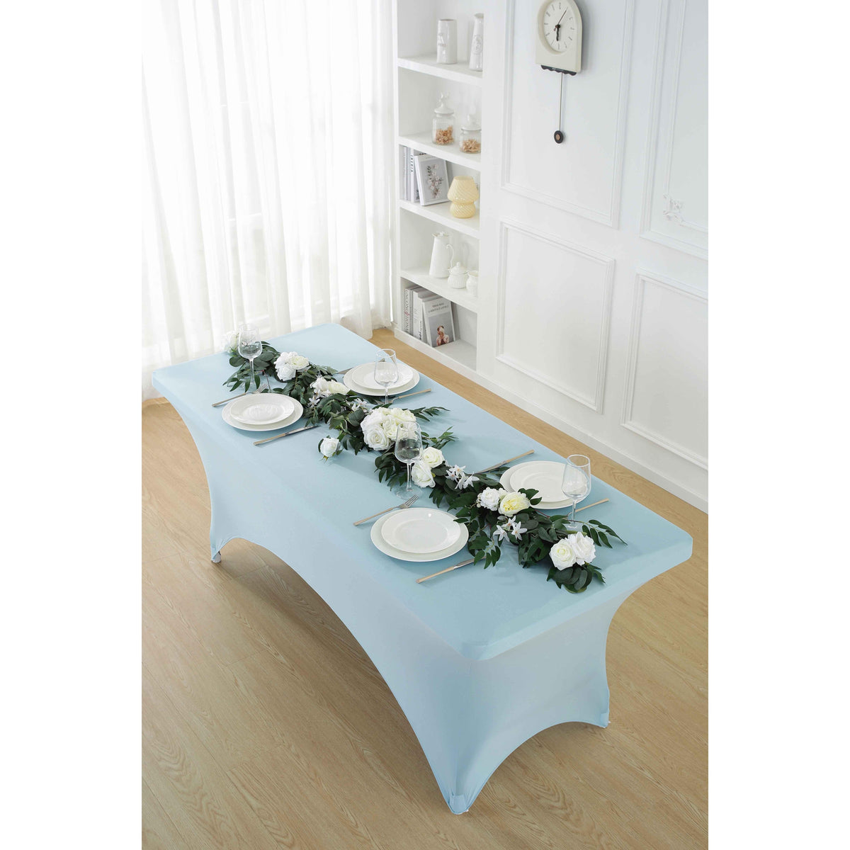 1pcs 4ft/6ft/8ft Spandex Tablecloth, Fitted tablecloth, Wrinkle Resistant Stretchable Rectangle Table Cover For Event, Wedding & Parties