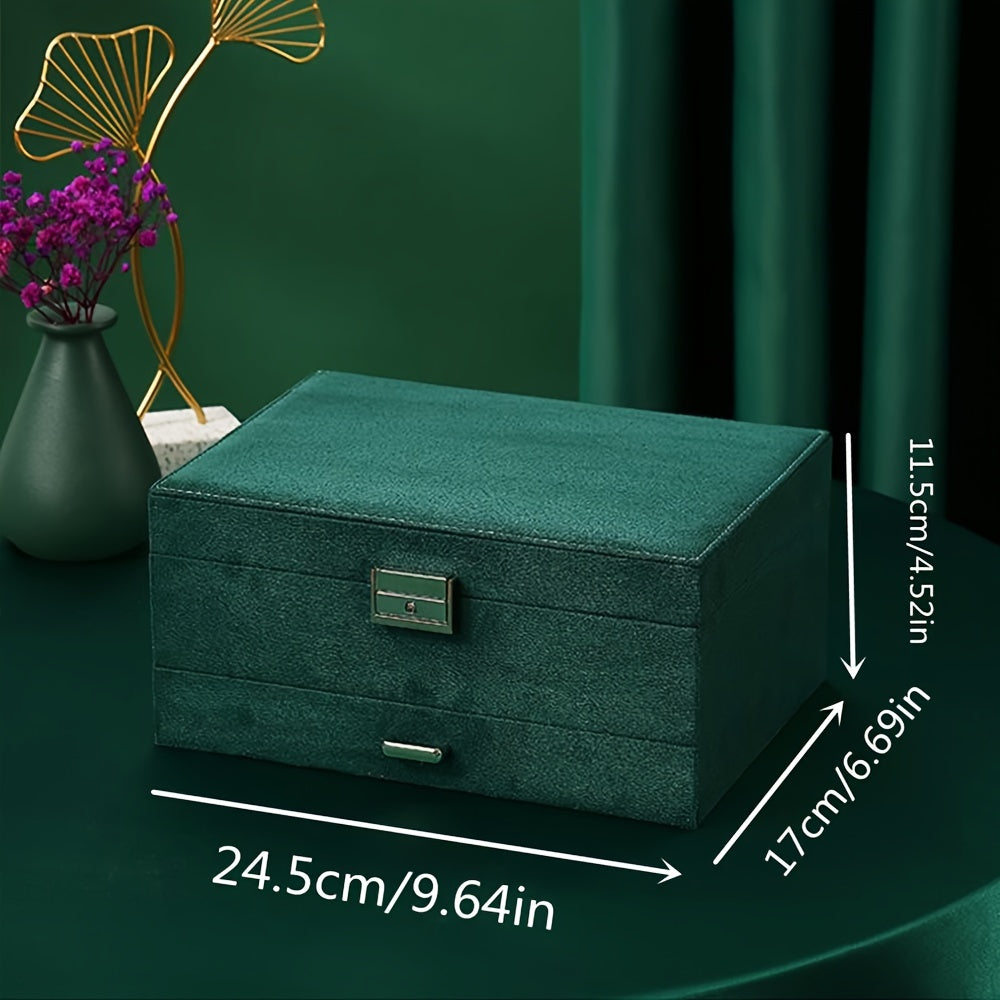 Luxury Velvet Jewelry Organizer Box with Drawers, High-End Jewelry Storage Case, Large Capacity, for Earrings, Rings, Necklaces, Bracelets, Travel Jewelry Organizer Box, Jewelry Boxes