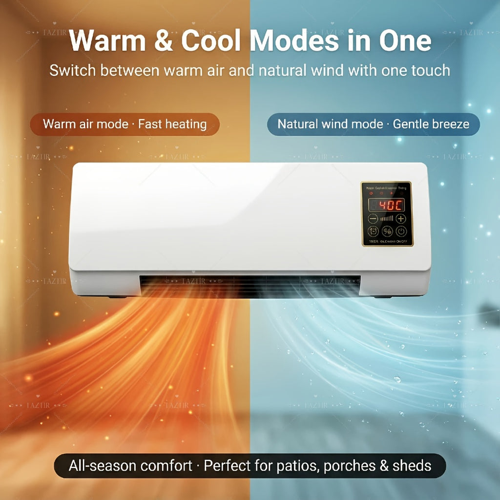 [Wall-Mounted Heater Fan] 1200W Wall-Mounted Heater And Fan Combo, Dual Mode for Winter And Summer, Adjustable Temperature, PTC Fast Heating, Quiet And Space-Saving with Remote And Timer for Patio, Bathroom, Bedroom, Office