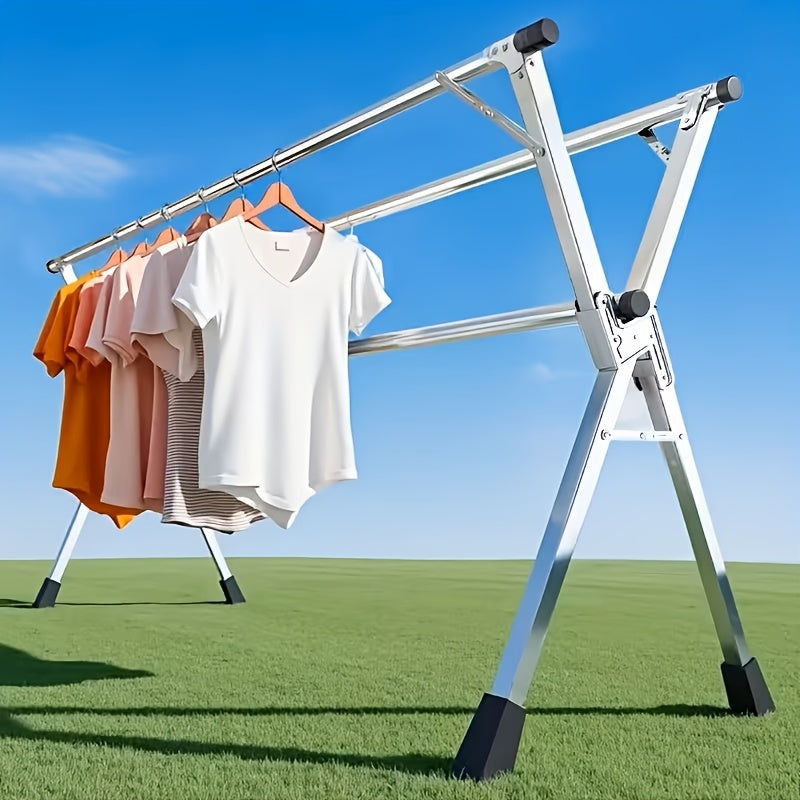 Three-Bar Foldable Clothes Drying Rack, 63", 78.7" & 95'' Retractable Length, Indoor & Outdoor Use, Durable Metal Collapsible Laundry Drying Rack, Heavy Duty Stainless Steel Clothesline Drying Racks, Drying Racks