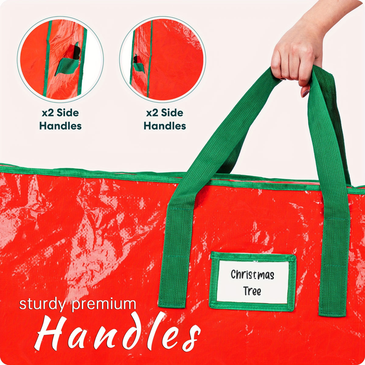 7.5ft Christmas Tree Storage Bag - Durable Heavy Duty Extra Large Artificial Xmas Holiday Tree Bag with Reinforced Handles And Dual Zippers Wide Opening - Red, Tree Storage