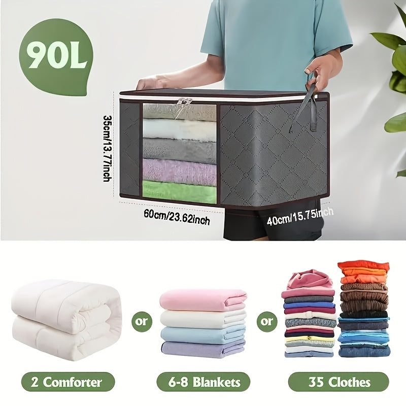 2/4 Large Heavy-Duty Foldable Clothing & Bedding Storage Bags With Zipper Lid & Reinforced Handles - Thick Non-Woven Storage Bags For Blankets, Seasonal Clothing - Portable Multi-Purpose Containers Ideal For Travel, Gifts, Under-Bed Storage