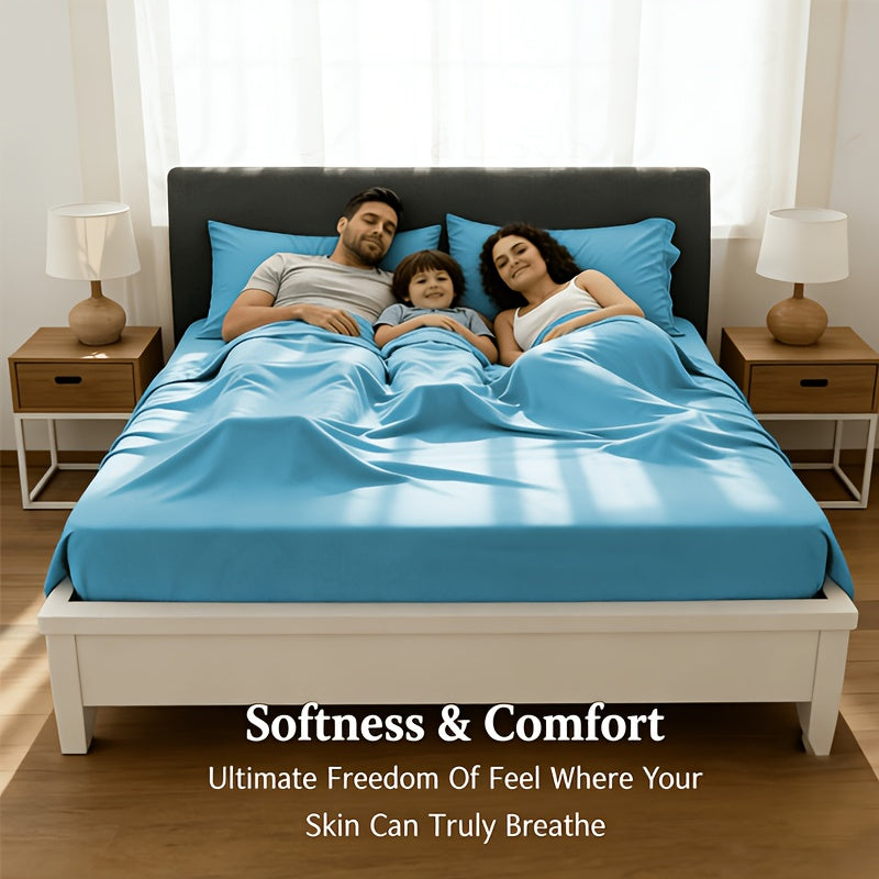 3/4pcs Bamboo Bed Sheet Set-Bamboo Kids Bed Sheet-Ultra Soft & Breathable Bed Sheets-Deep Pocket Up to 16" Hotel Soft Bedding-Perfect for Hot Sleepers-Great Gifts Bedding Sheets Set Bamboo Sheets Sets All Sizes Cooling Bamboo Sheets Random Color