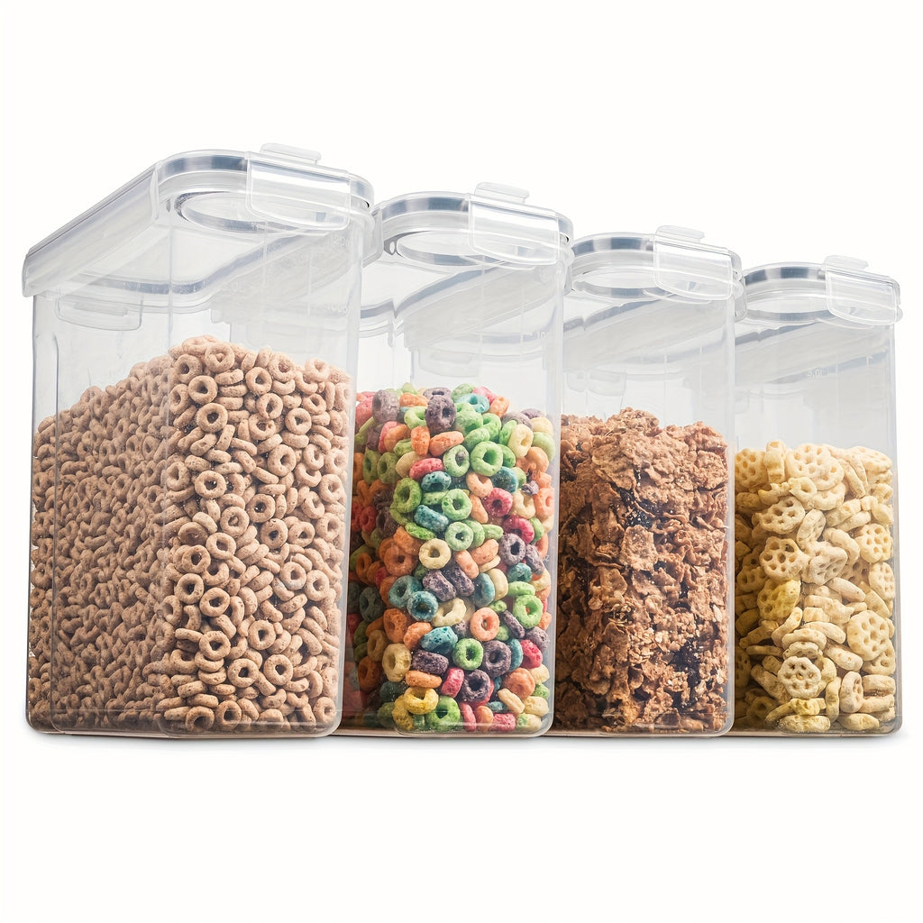 4 Pack (135OZ) Large Airtight Food Storage Cereal Containers | BPA-Free Plastic, Flip Top Closure, Multipurpose Use for Rice, Pasta, Sugar, Flour with Measuring Cup & 20 Labels