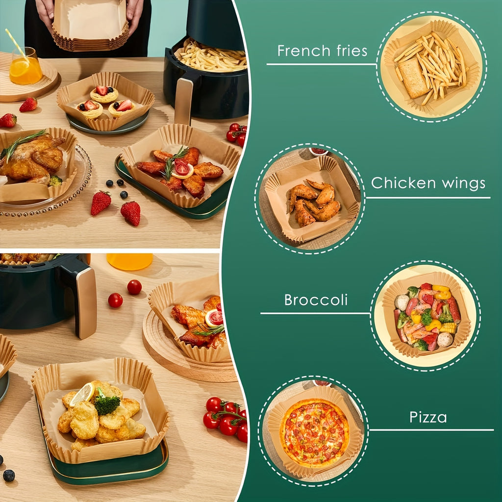 125/250 Count Air Fryer Paper Liners, Disposable Microwave Air Fryer Liners, Non-Stick Air Fryer Liners, Square Bleach-Free (8 Inches), Suitable for 5-8QT Air Fryers, Baking Microwave, Air Fryer Accessories