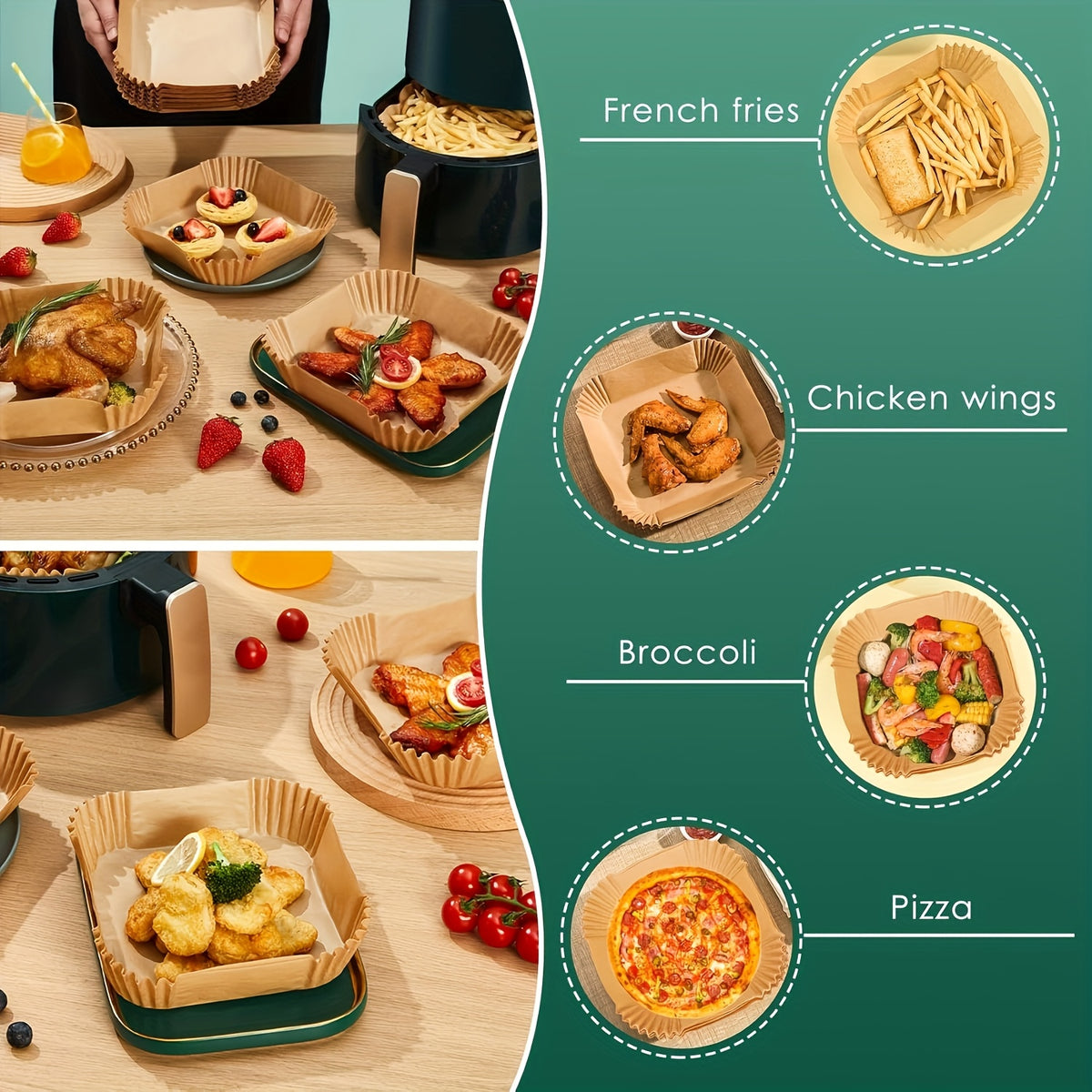 125/250 Count Air Fryer Paper Liners, Disposable Microwave Air Fryer Liners, Non-Stick Air Fryer Liners, Square Bleach-Free (8 Inches), Suitable for 5-8QT Air Fryers, Baking Microwave, Air Fryer Accessories