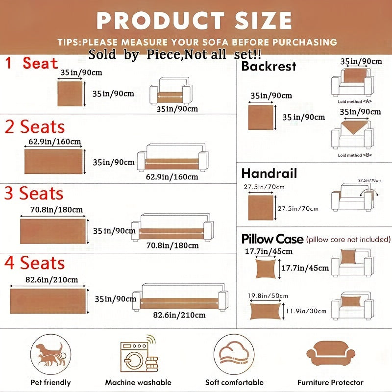 1pc of Elegant Sofa Cover, a Pet-Friendly Slipcover, Suitable for All Seasons, Made of Chenille, Designed to Protect Your Furniture in The Bedroom, Office, Or Living Room. (Pillowcases, Backrest, And Armrest Covers Are Sold Separately.)