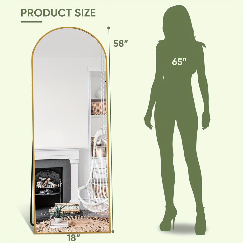 Ladynow Arched Full-Length 58" × 18" Mirror Floor Mirror Freestanding Floor Standing Full Body Rustproof Mirror Stand Wall-Mounted Leaning Design Modern Home Decor Bedroom Living Room Cloakroom Hanging Mounted
