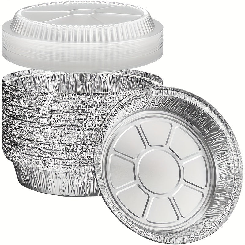 40pcs Disposable Aluminum Foil Baking Pan Set (including 20 Bases + 20 Lids) - 7-inch Round Baking Pan, Suitable for Baking, Keeping Warm, and Serving - Round Aluminum Foil Baking Pan with Lid - Mother's Day - Air Fryer - Oven - Birthday Party