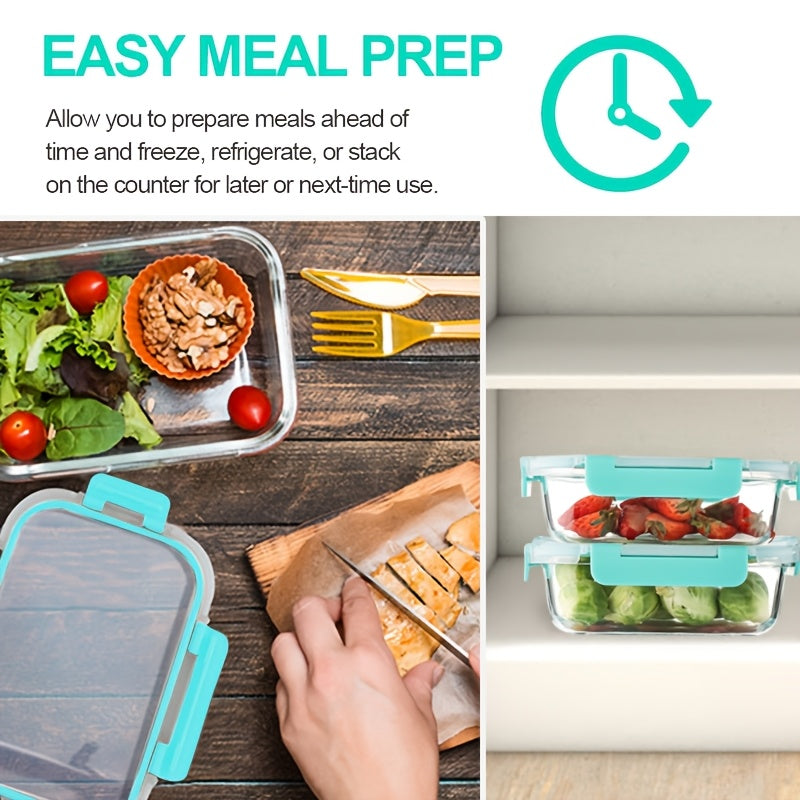 Set of 10 Glass Containers with Lids for Storage, Ideal for Meal Preparation And Pantry Organization. These Lunch Containers Are Leak-Proof And Airtight, Suitable for Use in The Microwave, Oven, Refrigerator, And Dishwasher