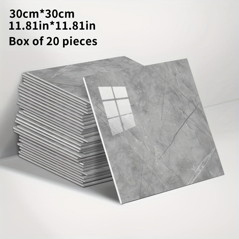 20/50pcs 3D Marble Wall Tiles Wallpaper, Self-Adhesive Foam Wall Panels, Home Decoration Wall Stickers, Peel And Stick, Easy to Clean And Cut, Suitable for Renovation of Bathrooms, Living Rooms, Kitchens, Bedrooms, Not Real Tile (Grey Marble)