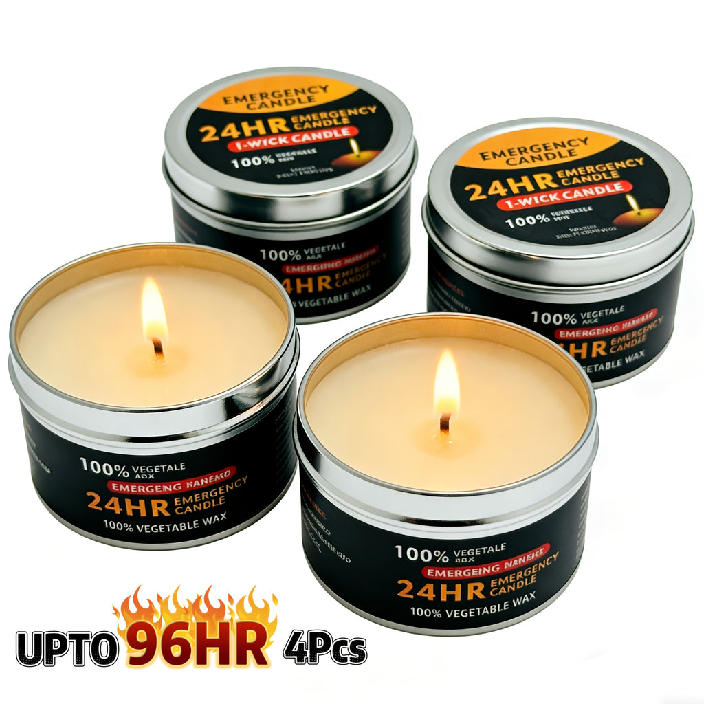 4pcs Long-Lasting 96-Hour Burn Time Unscented Soy & Palm Wax Candles in Metal Containers - 80g Each, 24-Hour Continuous Burn, Indoor/Outdoor Use for Camping, Hiking, Emergency Lighting, Holiday Decor (Halloween, Christmas, Easter