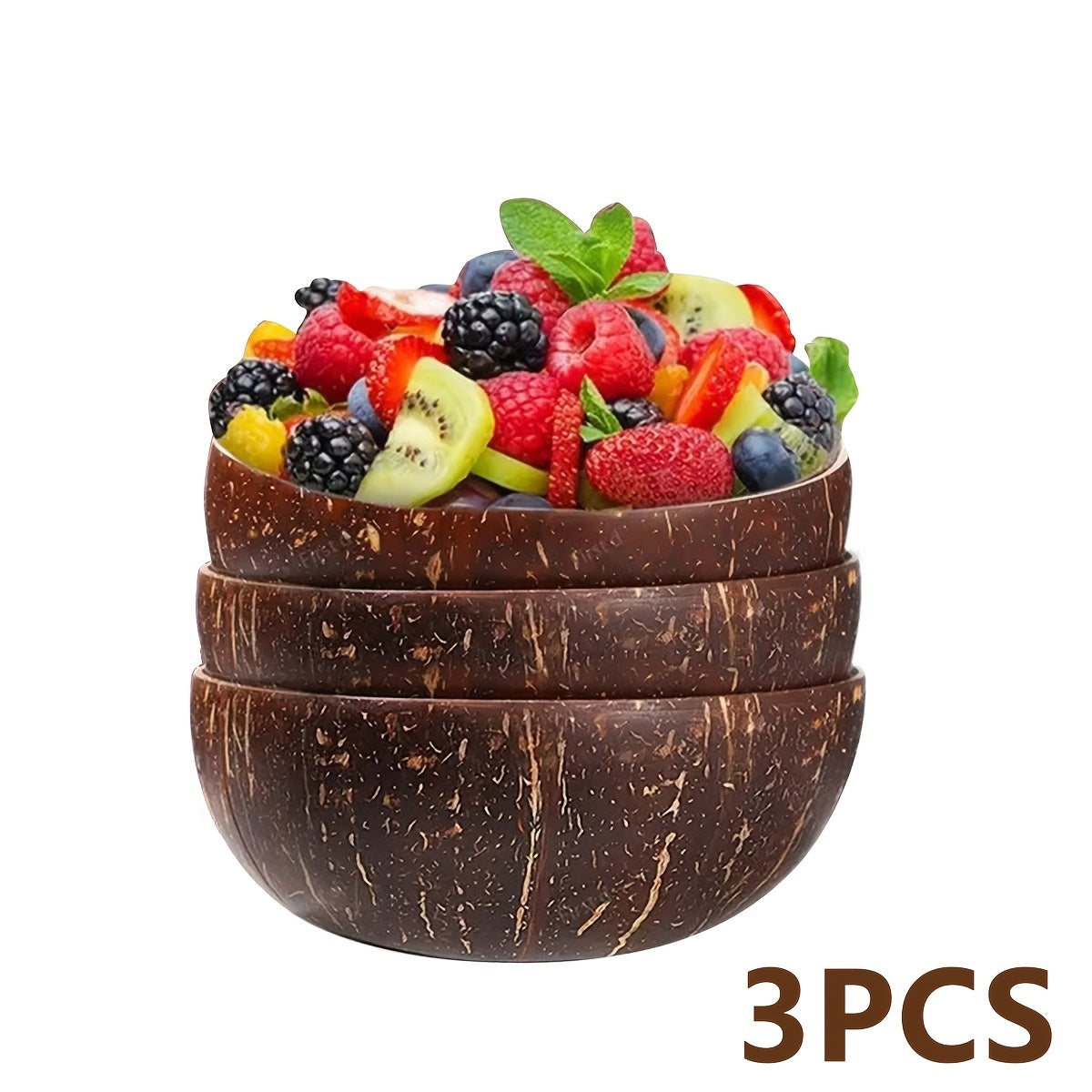 Coconut Shell Bowls Polished Wooden Bowls Natural Smoothie Acai Bowls Salad Bowls for Smoothie, Acai, Fruit, Salad & Yogurt - Perfect Decorative And Serving Bowls, Vegan Gifts Kitchen Decorcc, Rustic Kitchen Decor (3/12pcs, Polished)