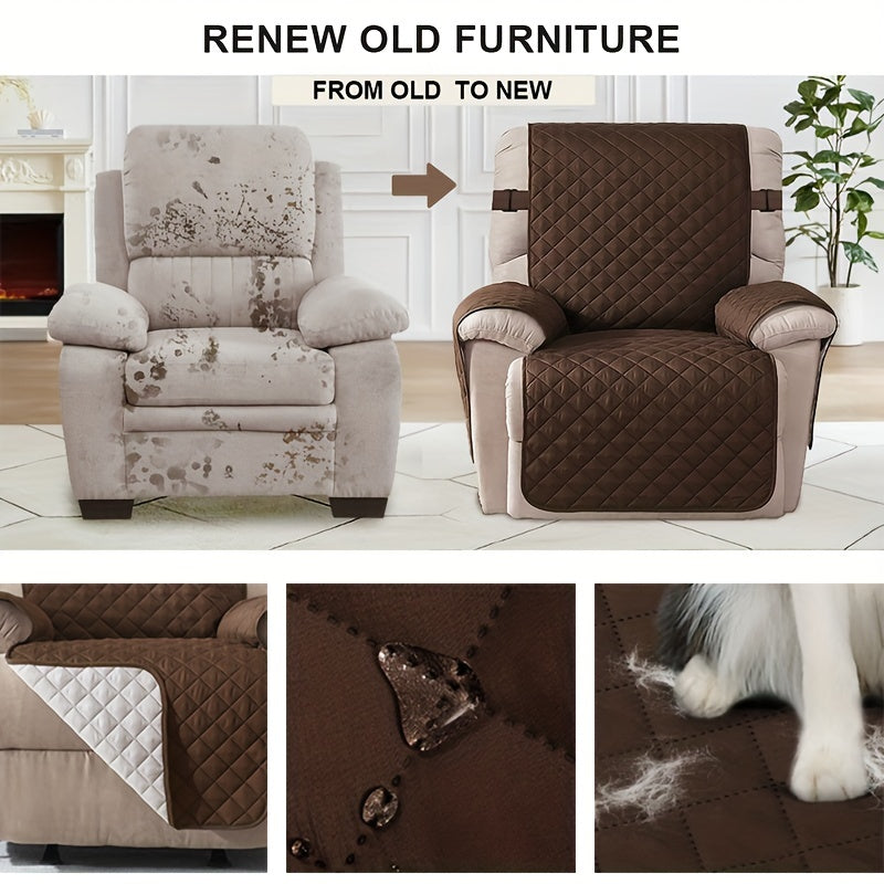 1pc Recliner Sofa Cover, Non-Slip Armchair Protective Slipcover, 100% Polyester, Quilted Design, Machine Washable, Fits Single-Seat Sofas, Modern Style, Mixed Colors, Ideal for Bedroom, Office, Living Room, Home Decor, Sofa Protection Cover | Quilted Text