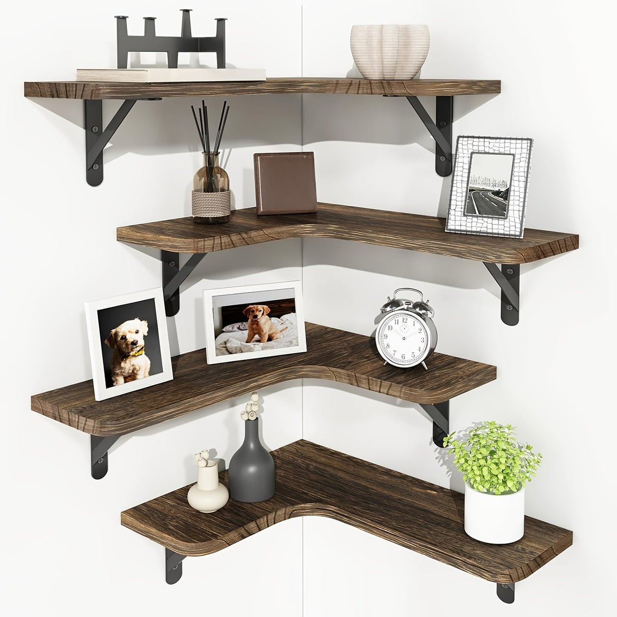 4/5pcs Corner Shelves For Outdoor Plant, Floating Corner Shelf, Rustic Wood Wall Mounted Corner Shelf, Gift For Plant Lovers, For Bathroom, Kitchen, Bedroom, Home Decor, Laundry Room, Living Room