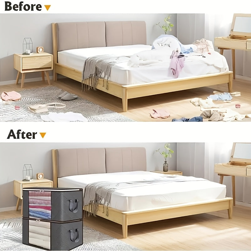 2/4 Large Heavy-Duty Foldable Clothing & Bedding Storage Bags With Zipper Lid & Reinforced Handles - Thick Non-Woven Storage Bags For Blankets, Seasonal Clothing - Portable Multi-Purpose Containers Ideal For Travel, Gifts, Under-Bed Storage