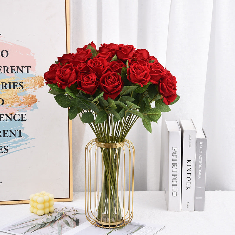10pcs Artificial Velvet Rose Burgundy Red Flowers Fake Roses with Long Stems for Valentine's Day & Wedding Bouquets Centerpieces Bridal Shower Party Decorations
