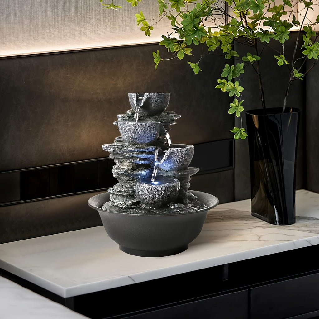 1pc Resin Tabletop Fountain, Indoor Waterfall Fountains with LED Light - Plug, Realistic Rock Design for Soothing Ambiance in Bedrooms, Living Rooms, Offices Or Meditation Spaces