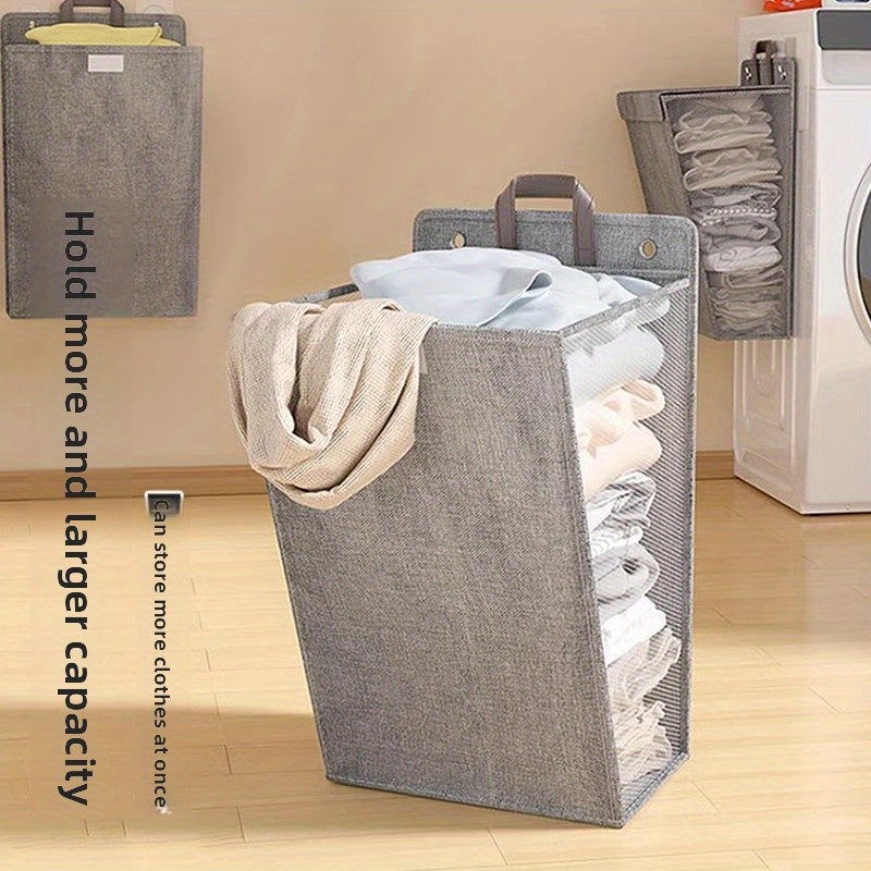 Foldable Wall-Mounted Laundry Hamper Basket - Space-Saving Oxford Cloth Storage Organizer with Lid, Modern Design for Bedroom, Living Room & Bathroom - Multi-Purpose Clothes & Toy Storage, Laundry Basket, Sturdy Wall Mounts, Contemporary Home Decor, Reinf