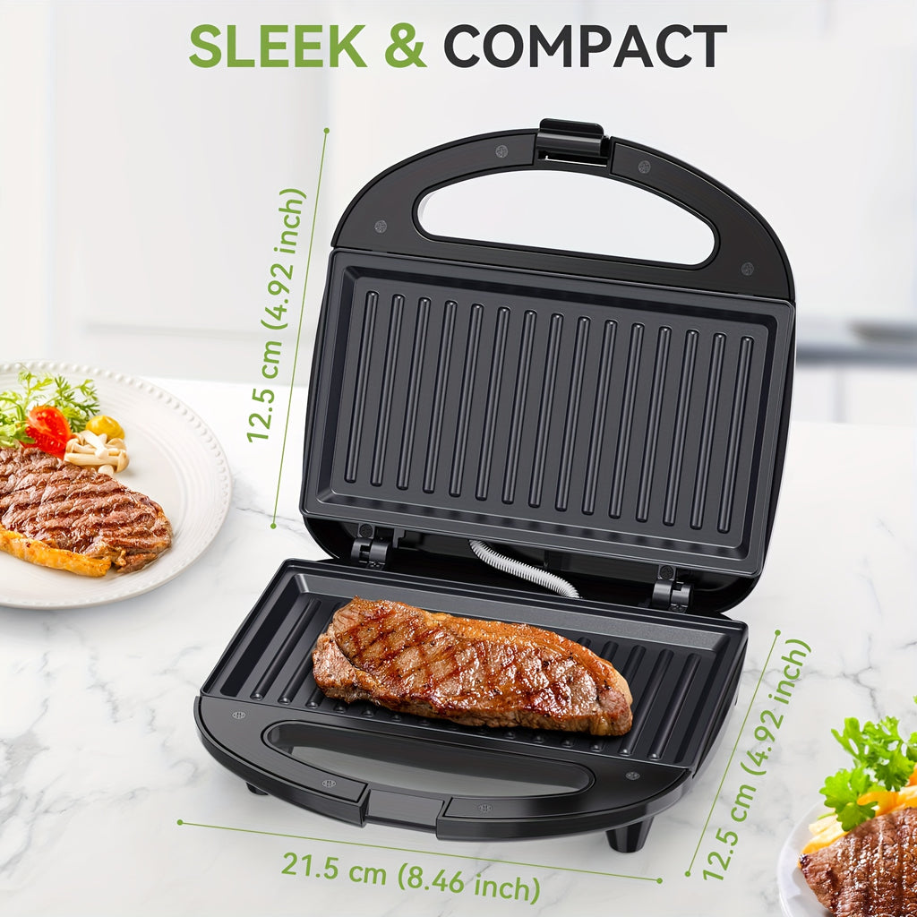 2-Sandwich Maker, Non-Stick Belgian Waffle Iron With Indicator Lights, 750W Rapid Heating, Cool Touch Handle, Easy-to-Clean Plates, Compact Design For Breakfast, Snacks, and Desserts