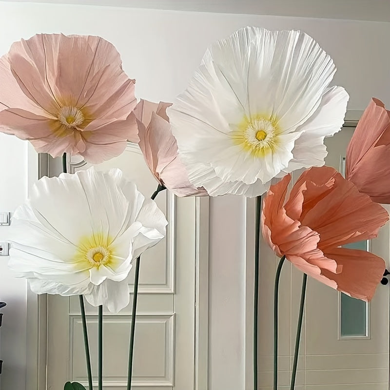1pc, Super-large Poppy Artificial Flowers Fell To The Ground, Visited The Shopping Mall, Shop Window Decoration, Wedding Scene Decoration, Artificial Fake Flowers, Paper Flowers, Paper Art Flowers