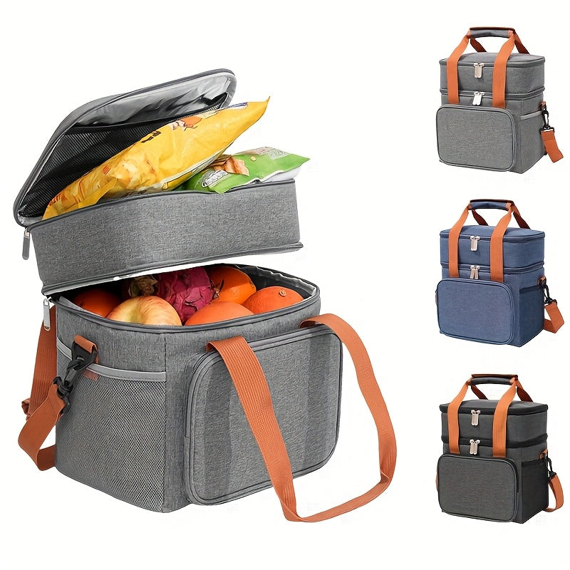 Expandable Double-Layer Insulated Lunch Bag - Leakproof, Durable Cooler Tote for Work, Office, Picnic & Beach - Lightweight with Adjustable Shoulder Strap