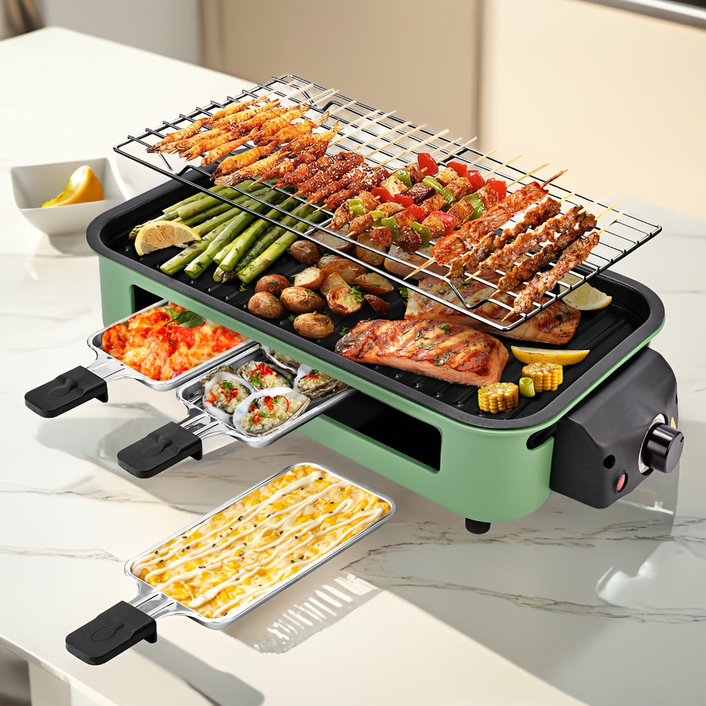 Electric Smokeless Grill Indoor BBQ Grill & Griddle with Non-Stick Removable Plate, Portable Suitable for, Dishwasher Safe, 1500W Fast, 304 Stainless Plate & Hot Pot, Gifts for Christmas, Compact for Small Spaces