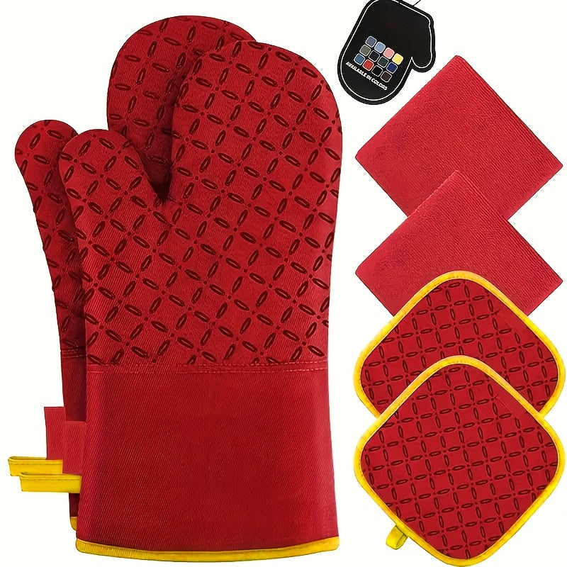 6pcs Oven Mitts And Pot Holders/ 1 Pair Oven Mitts, Kitchen Oven Glove High Heat Resistant Oven Mitts And Potholder With Non-Slip Surface For Cooking, Mother'S Day Gift