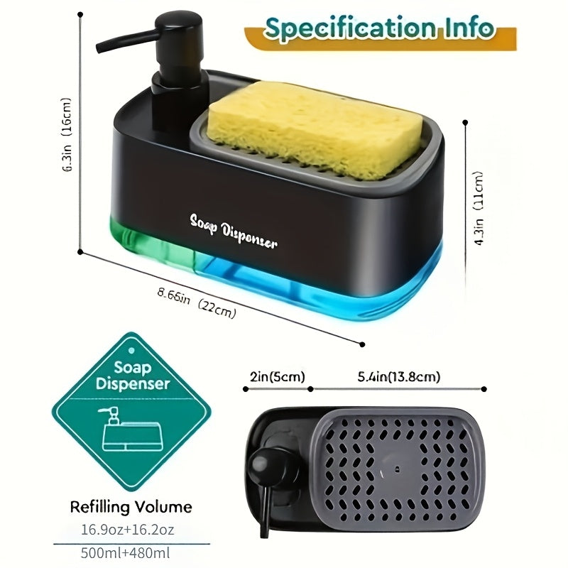 1 Multi-functional Soap Dispenser with Built-in Sponge Holder - Hand And Dish Soap Dispenser Set Detergent Dispenser Sponge Holder 2-In-1 Countertop Soap Pump Dispenser for Kitchen Sink, Ideal Christmas/ Halloween Gift.Shipment From Local Warehouse.