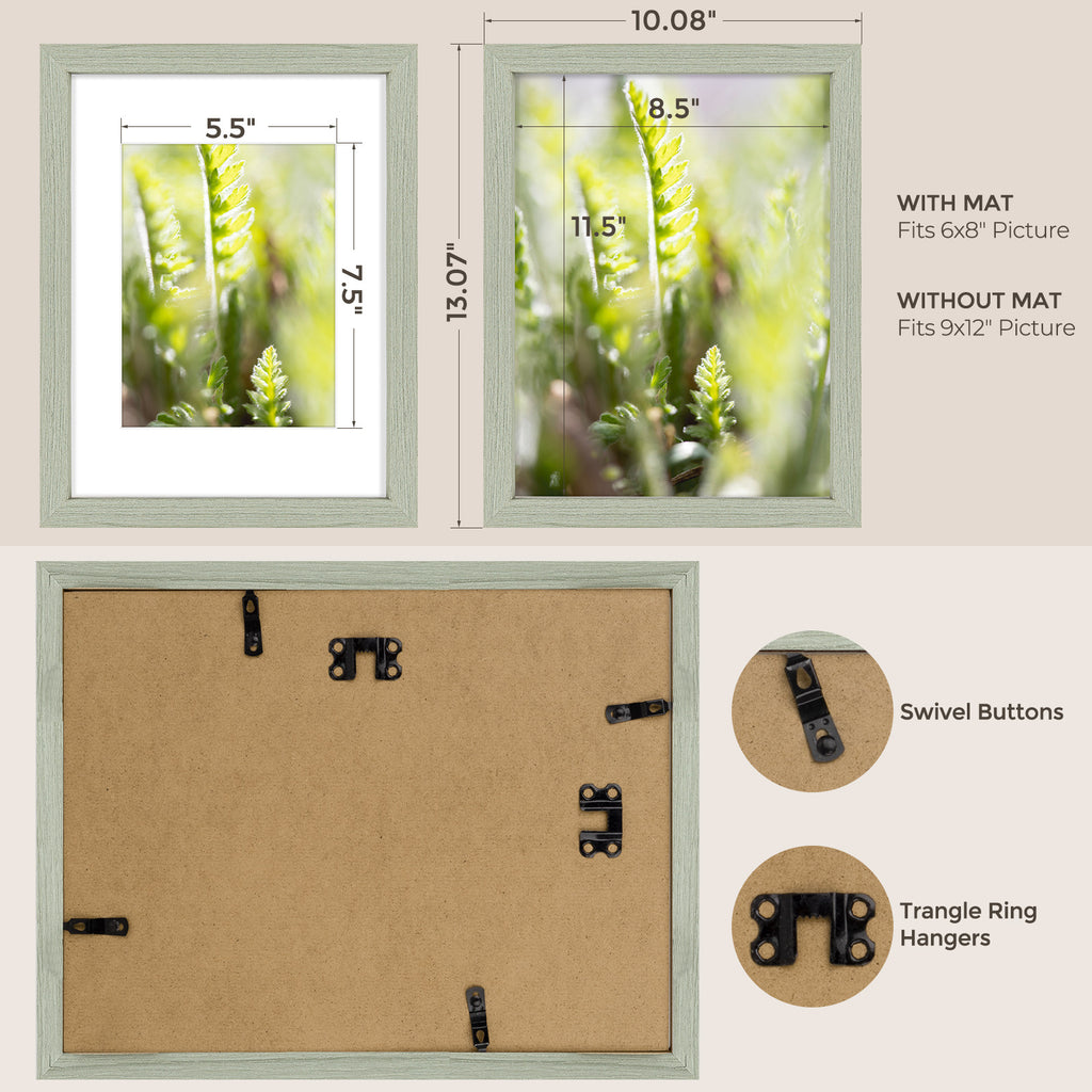 6 Packs 6x8/8x10/9x12/11x14/16x20 Picture Frames Set, Engineered Wood Gallery Wall Frame Set with Plexiglass - Wall Mounting or Tabletop Display