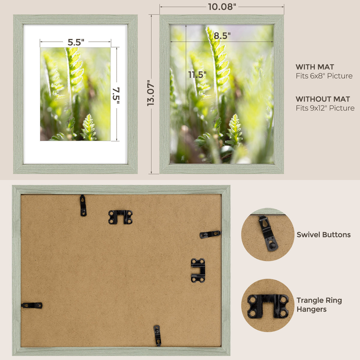6 Packs 6x8/8x10/9x12/11x14/16x20 Picture Frames Set, Engineered Wood Gallery Wall Frame Set with Plexiglass - Wall Mounting or Tabletop Display
