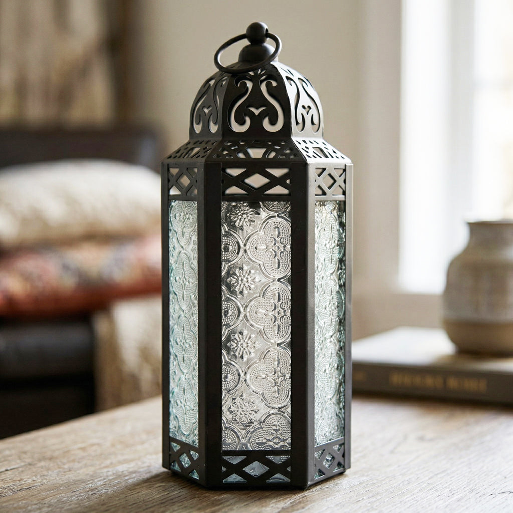 Decorative Moroccan Candle Lantern Holder, Medium, 10.5" Tall