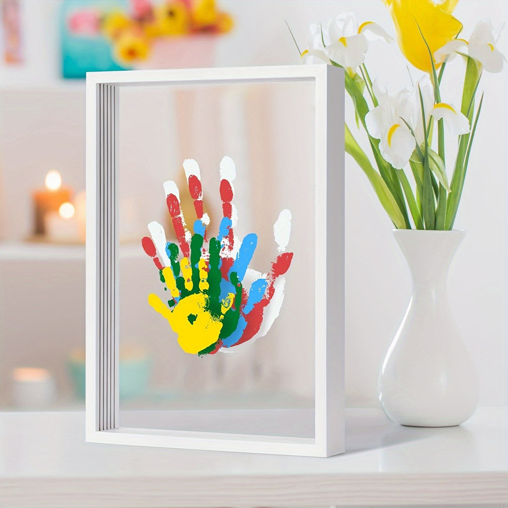 Family Handprint Kit - Handmade Keepsake Wooden Frame - Family Gift - for New Parents And Parents-To-Be, Includes 6 Acrylic Paint Colors