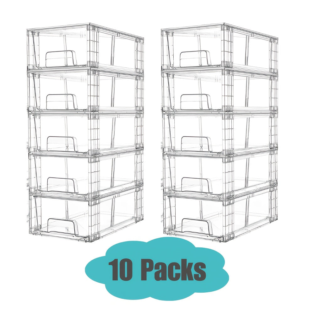 4/6/8/10 Pack Clear Acrylic Food Storage Drawers With Handles | Stackable Refrigerator & Pantry Organizer Bins For Snacks, Fruits, Vegetables | Fridge, Kitchen Cabinet, Undersink, Bathroom Organization