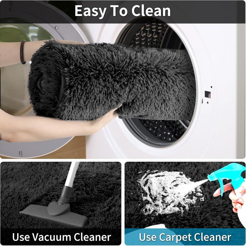 Extra Large Fluffy Shaggy Rug Suitable for Living Room Bedroom Carpet - Plush Soft Modern with Shag Carpet, Machine Washable Black Fuzzy Rug Suitable for Playroom,, Cozy Indoor Decor for Christmas Gift