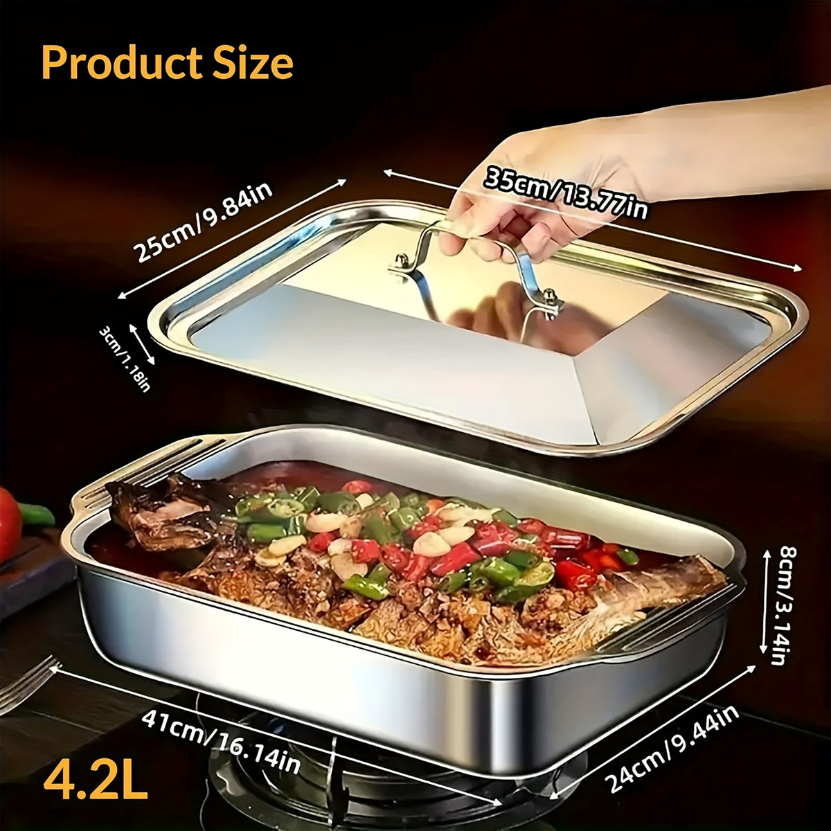2/4/6/8pcs Extra Large Heavy Duty Stainless Steel Baking Pans with Lids - Non-Stick, Thick Rectangular Oven Trays for Desserts, Bread, And Seafood - Perfect for Bbqs, Buffet Serving Trays