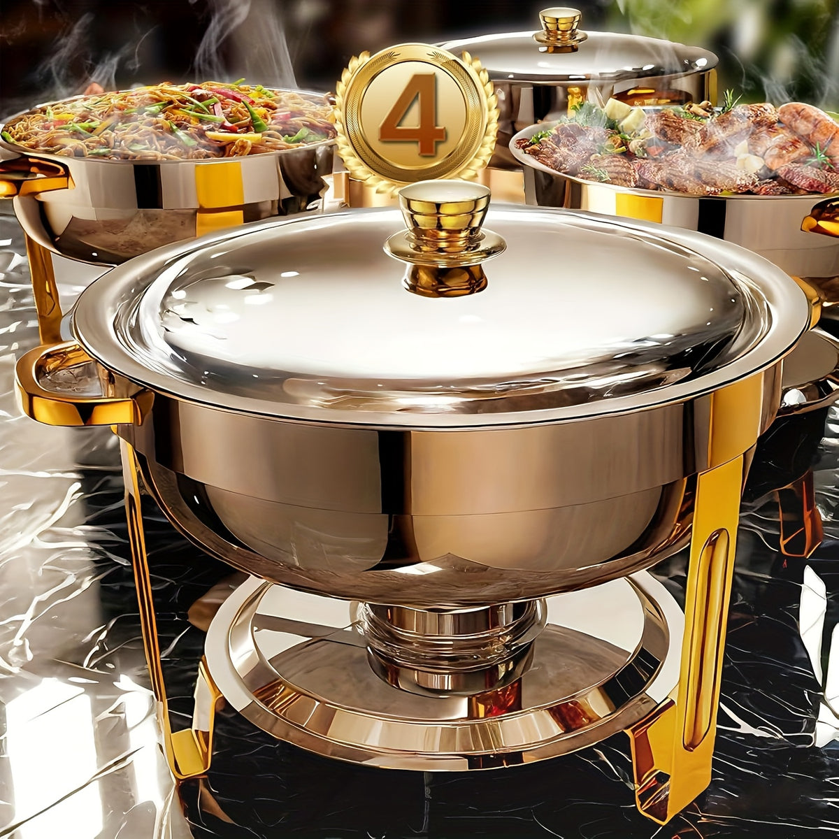 Stainless Steel Chafing Dish Buffet Set, 1, 2 or 4 Pack Food Warmers with Gold or Silver Accents for Catering, Parties and Holiday Dinner Serving