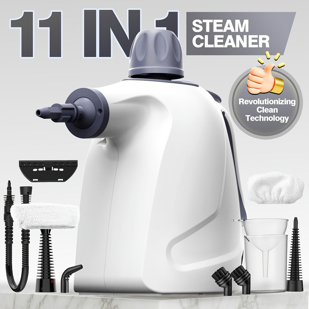 1pc 1050W Handheld Steam Cleaner | 12 Brush Heads, Fast Heat-Up, Chemical Free, Lightweight & Portable, Large 11.83oz Water Tank, Metal & Plastic, Plug, Safety Lock for Home, Car, Floor, Furniture