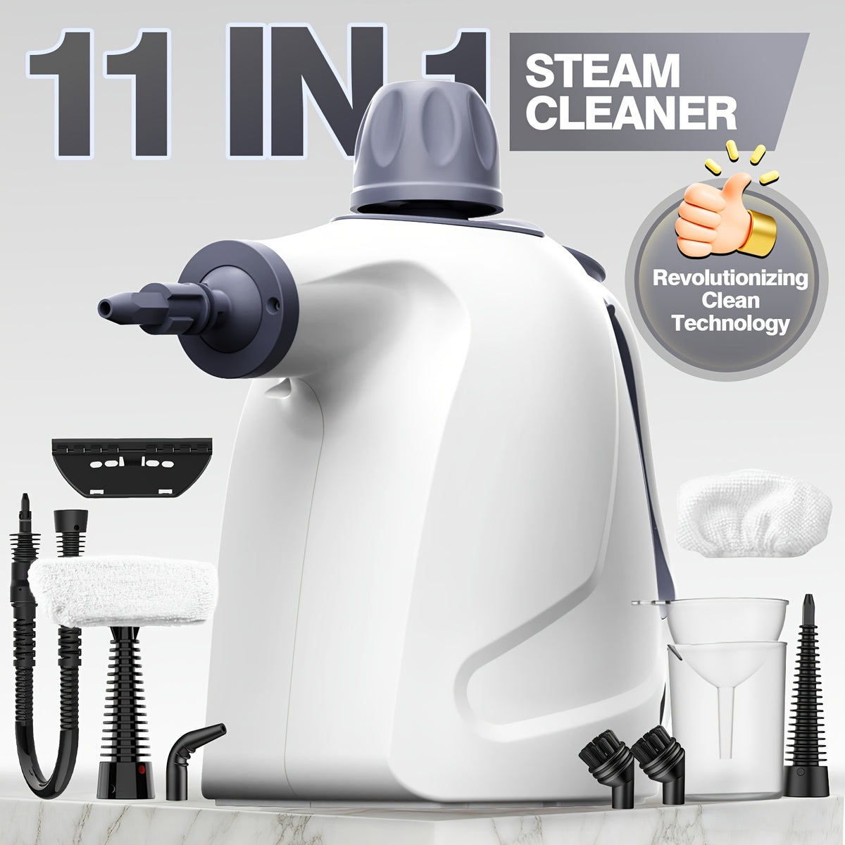 1pc 1050W Handheld Steam Cleaner | 12 Brush Heads, Fast Heat-Up, Chemical Free, Lightweight & Portable, Large 11.83oz Water Tank, Metal & Plastic, Plug, Safety Lock for Home, Car, Floor, Furniture