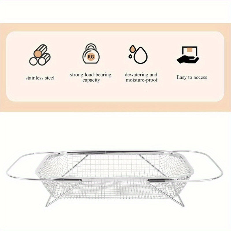 Telescopic Sink Colander, 201 Stainless Steel Adjustable Draining Basket, 13.39 x 9.45 Inch Listed Size for Washing Fruits and Vegetables in Home Kitchens