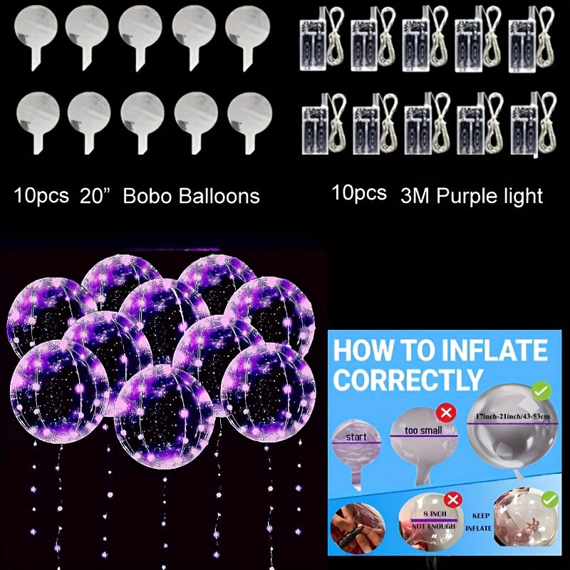 20pcs (10PCS LED Lights with 10pcs LED Light Up Bobo Balloons)String Lights Transparent Balloons for Birthday Wedding Christmas Party Easter Mother's Day Graduation Halloween Decor Decorations. 2*AA Batteries And Helium Not Included,Suitable