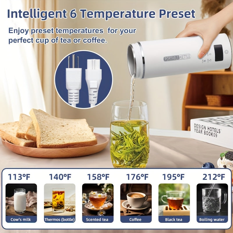 1pc Travel Electric Kettle Portable Small Small Kettle Water Boiler, Water Heater with 6 Temperature Controls, 304 Stainless Steel, Auto Shut-Off And Boil-Dry Protection, BPA-Free, 15.2oz Can Be Applied to Brew Coffee, Brew Flower Tea, Brew Milk