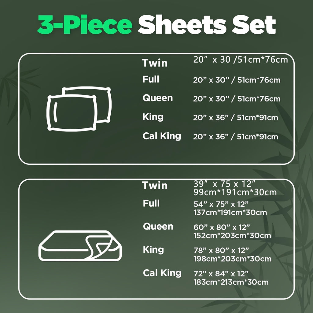 Emircey 3-piece100% Bamboo Fiber Cooling Bedding, Featuring Deep Pocket Design, Breathable And Cool, Suitable for Those Prone to Heat And Excessive Sweating. Fitted Sheet And Pillowcases, Gift for Family Members, Available In Queen King Sizes