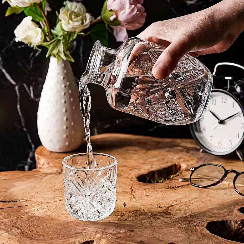 1 Set of Bedside Water Kettle Set (Including Cup) | Bathroom Mouthwash Decanter | Modern Transparent Glass Water Kettle Suitable for Bedroom Bedside Table | Night Cool Drink | Valentine'S Day/Home Gift