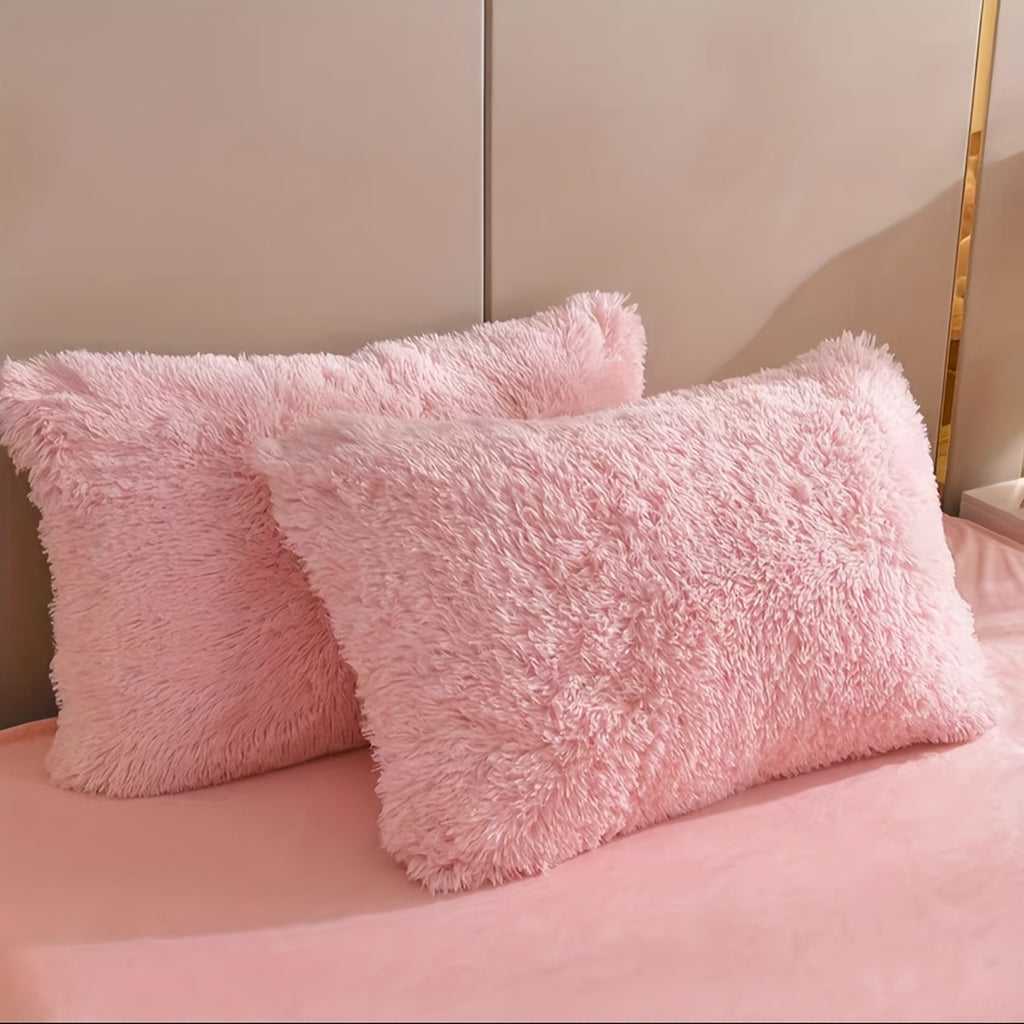 4pcs Fluffy Comforter Cover Set Queen King, Soft Plush Duvet Cover Set with Pillow Shams, All Season Cozy Bedding, No Insert