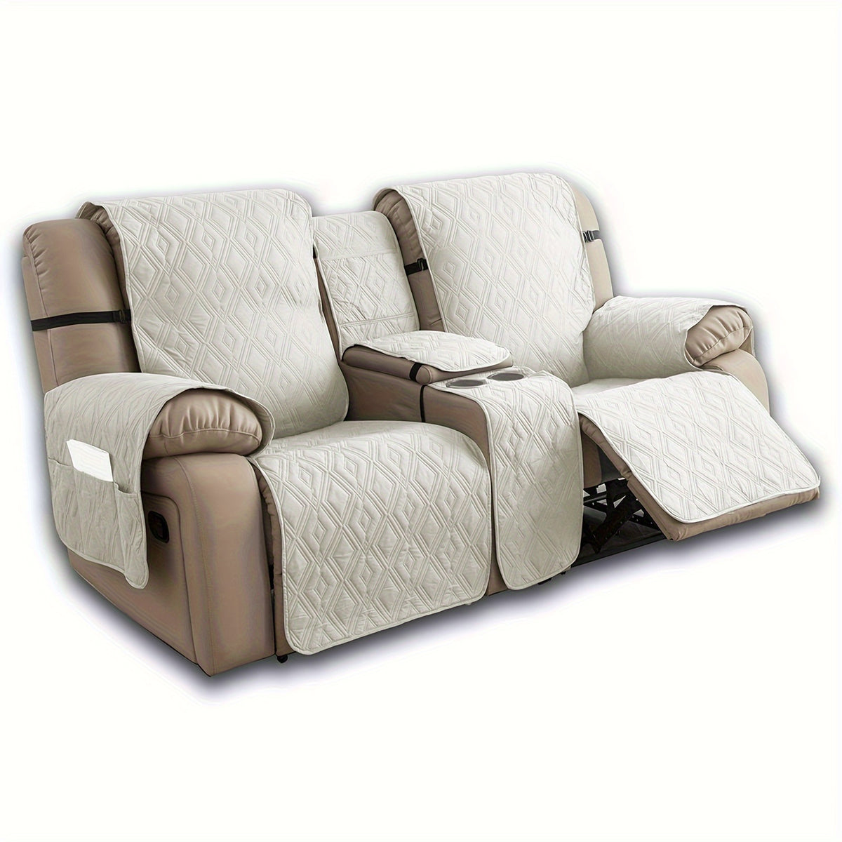 4pcs/set Loveseat Recliner Cover with CenterConsole|100% Waterproof Pet Coverfor Dual Recliner with Straps Design|Split Reclining Loveseat Cover Furniture Pet Protector, Valentine's Day Home Decorations